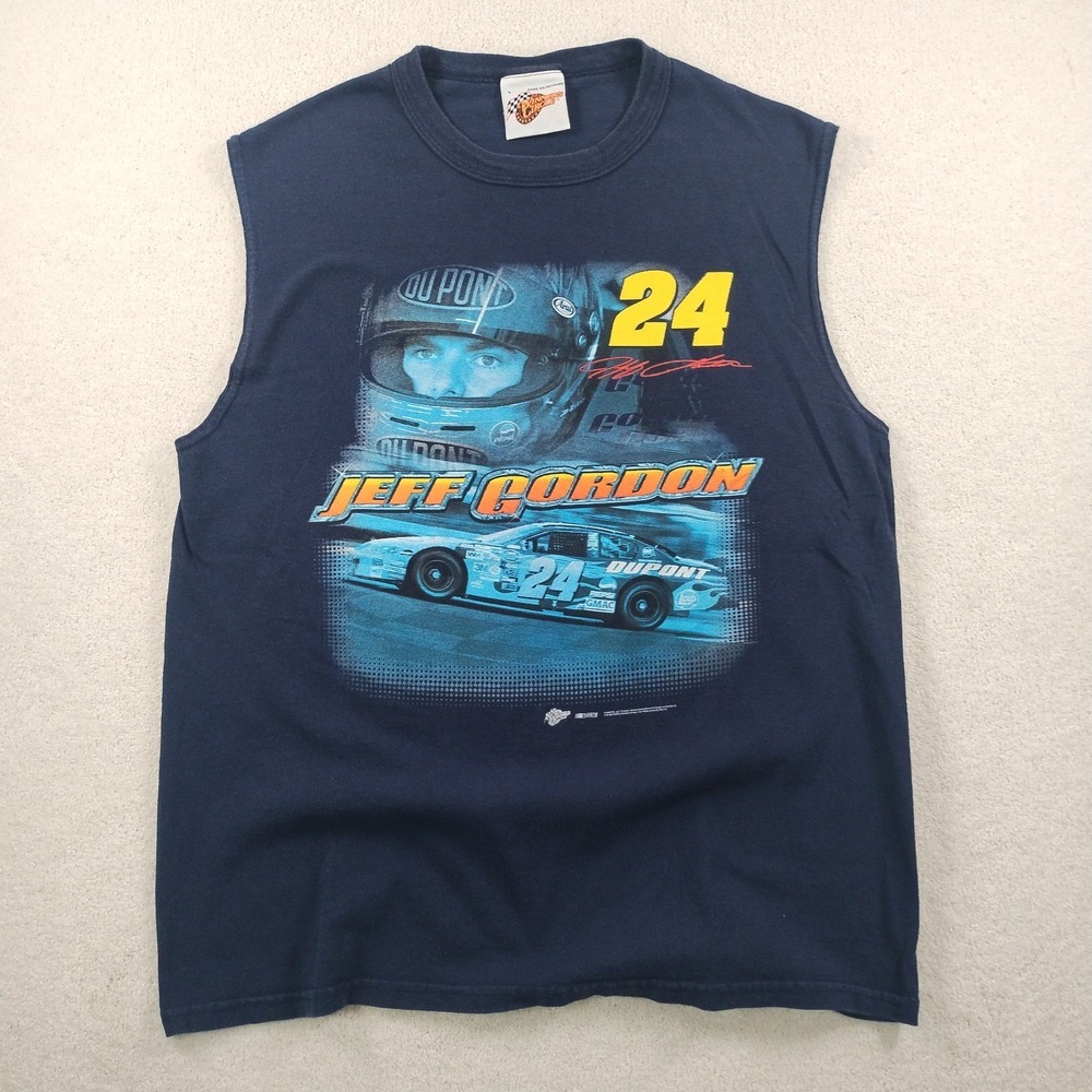 Vtg 90's Jeff Gordon NASCAR Sleeveless Shirt Men's L Blue Tank Top 2Sided Racing